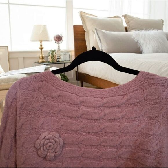 MILITARY HIPPIE DUSTY BLUSH PINK LILAC LAVENDER OFF SHOULDER CHUNKY KNIT SWEATER - Picture 14 of 16